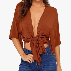 Tie Front Crop Top| XXL| NWT | Rusty Brown